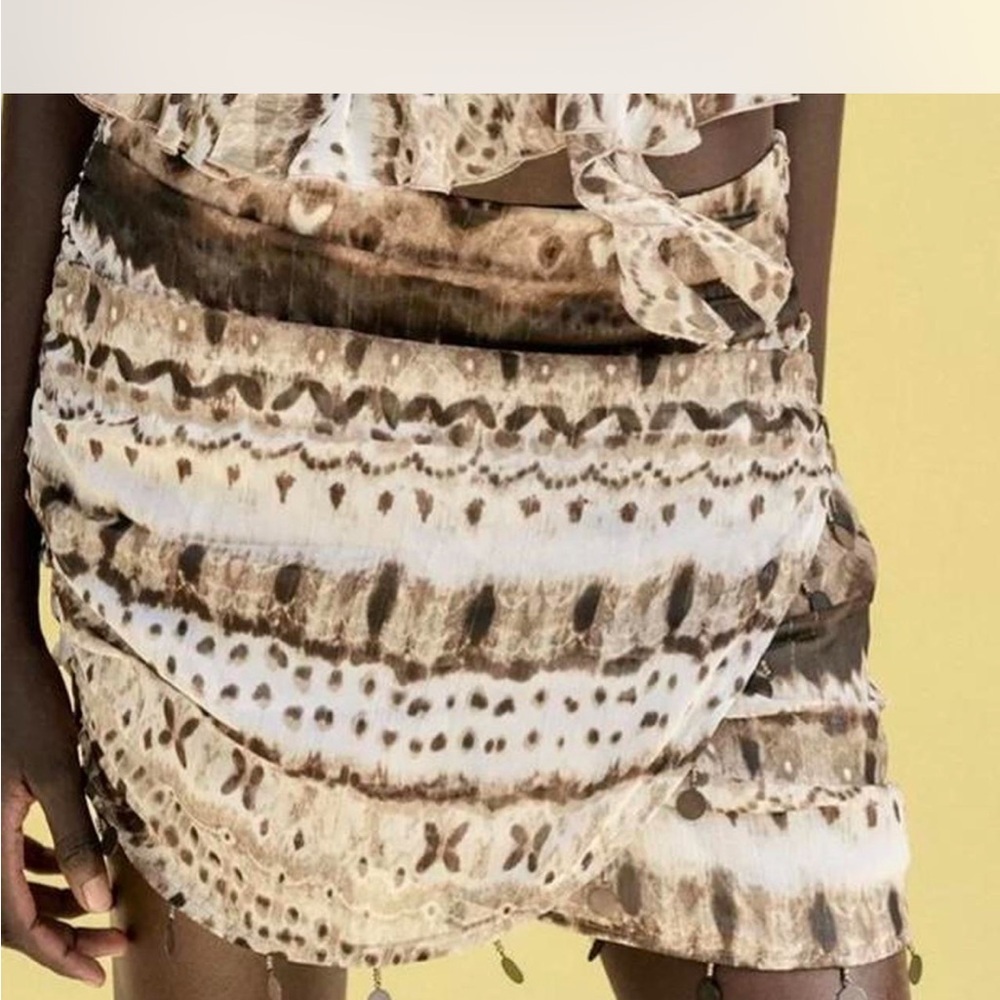 Zara Brown and Cream Beaded Mini Skirt